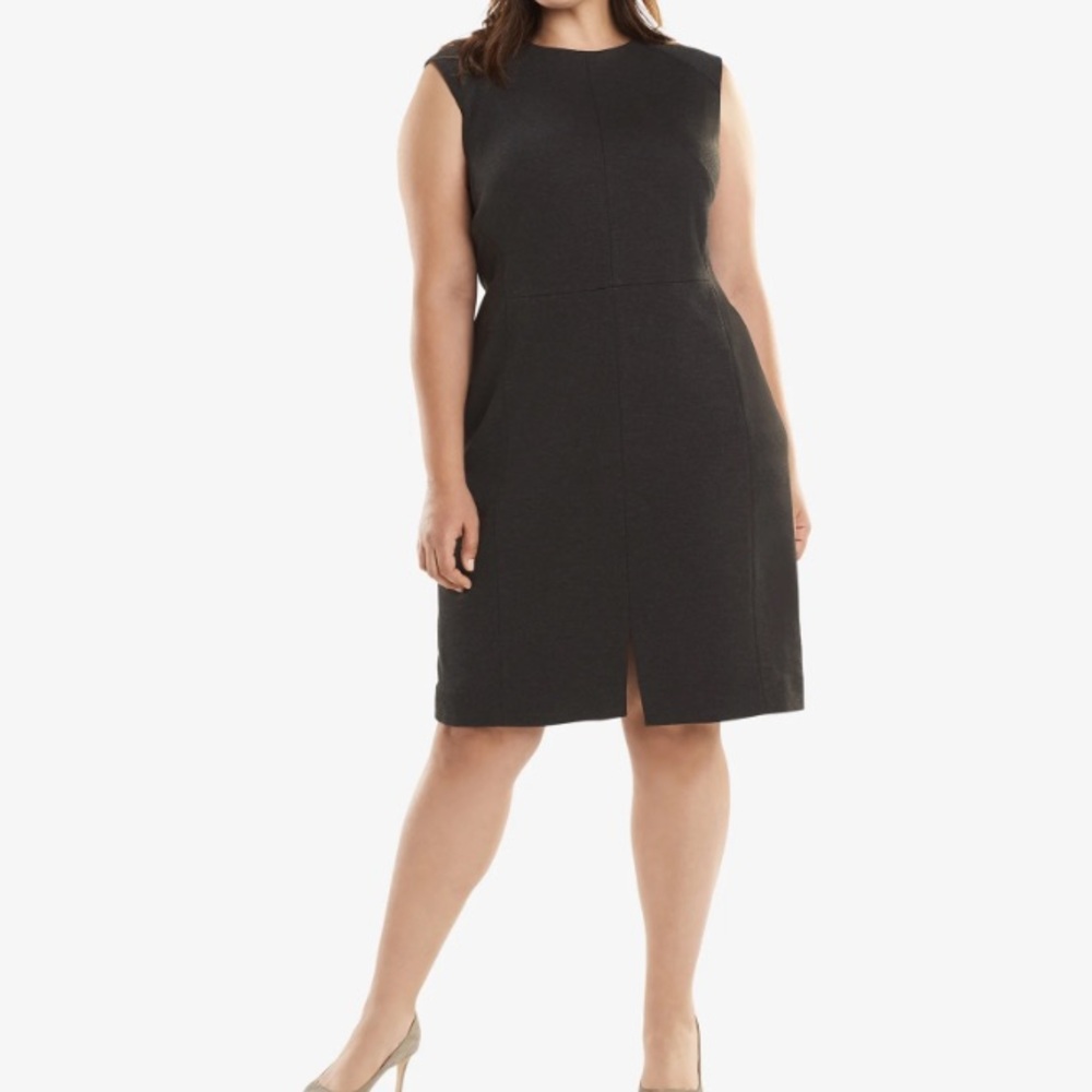 M.M. LAFLEUR Katie Charcoal Heather Textured Ponte Knit Sheath Midi Dress 14
